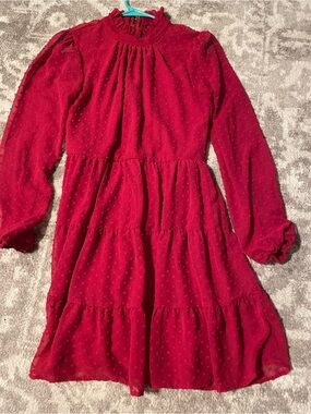 Red Ruffled Long-Sleeve Tiered Kids Dress